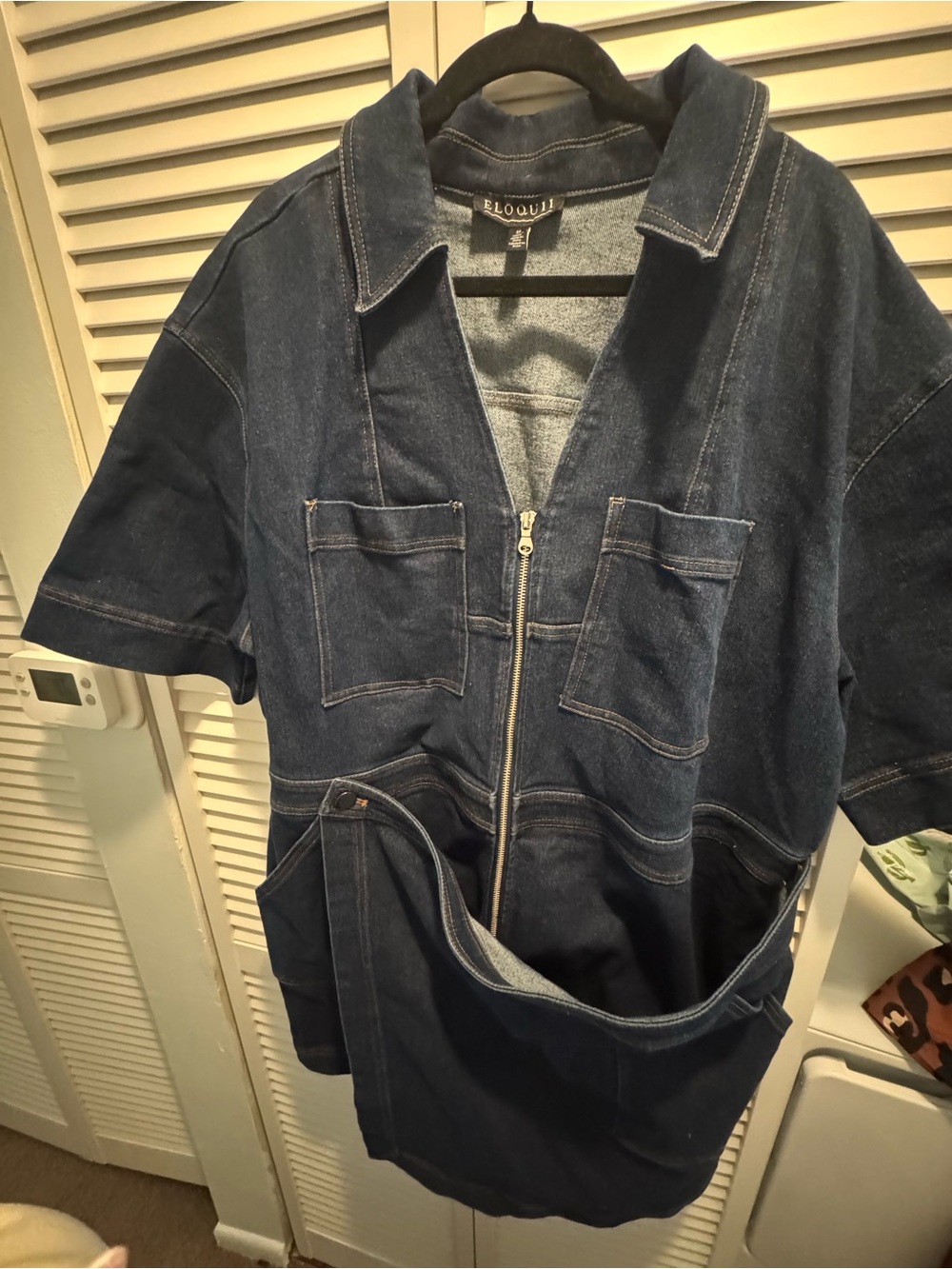Eloquii Navy Zip-Front Short-Sleeve Denim Jacket